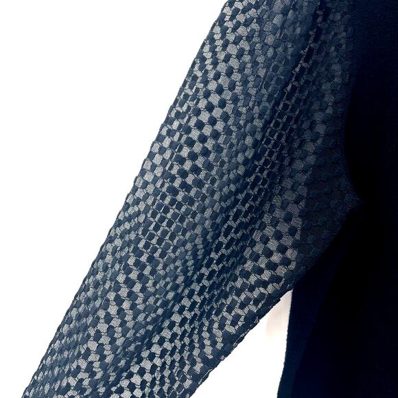 Marled Women's Turtleneck Blouse, Long Sheer Swiss Dot Lace Sleeves, Black Sz. L - Picture 3 of 10
